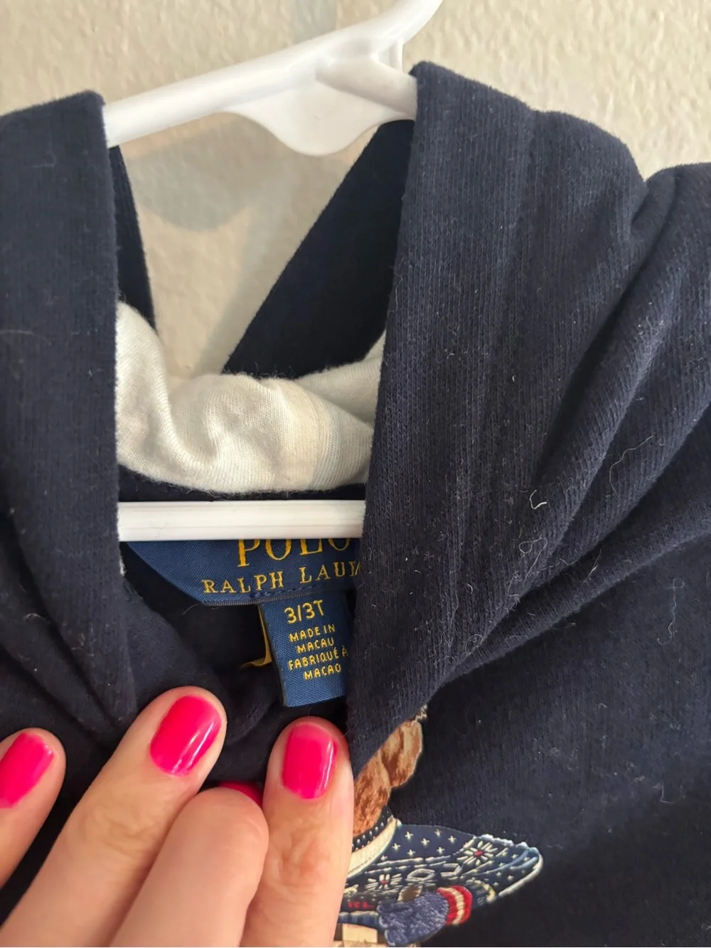 Ralph Lauren Navy Hoodie Dress with Polo ski Bear Graphic 3T